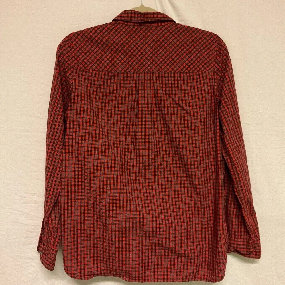Women's J Crew Red Plaid Shirt Embroidered Sz‎ 8 Button Down Top Western Beaded